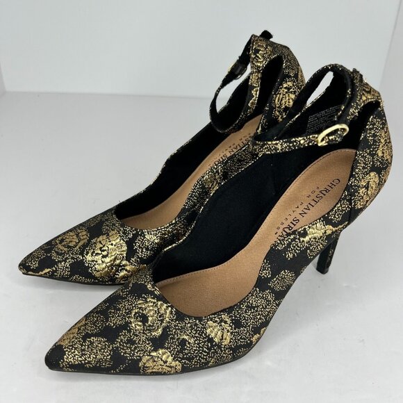 Christian Siriano Shoes - Christian Siriano Womens 17937 Black Gold Floral Buckle Size 7.5 Pumps